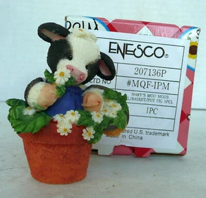 VINTAGE 1997 MARY MOO MOO I PICK MOO RAGAZZA MUCCA CON CESTO PIENO DI FIORI FIGURA - Foto 1 di 4