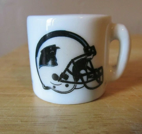 CAROLINA PANTHERS/NFL 1.25" Tall Ceramic Collectible MINI MUG~c. 1990's~VG Shape Cover