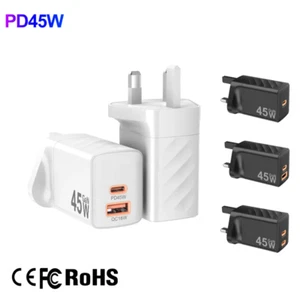 UK Mains Plug Adapter Wall Fast Charger 45W 2 Port Dual USB For Phones Tablets - Picture 1 of 6