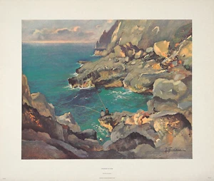 FELICE GIORDANO XRare Vintage 1961 Estampado Semitono PESCADORES DE CAPRI, Italia - Imagen 1 de 1