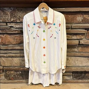 Conjunto de pantalones cortos y abotonados vintage de los 80 Blossom Rosen Art-to-Wear stock muerto talla 14 - Imagen 1 de 16
