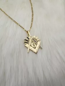 14k Free Mason Charm, Gold Freemasonry Pendant Necklace, Square And Compass - Picture 1 of 4