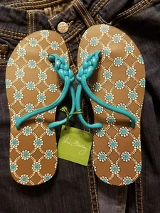 Vera Bradley Flip Flops Totally Turq NWT Size 5-6 For Pool Beach Home Vacation - Picture 1 of 3