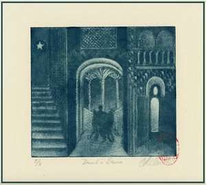 Sienna Italy Italian PEOPLE Cityscape. ORIGINAL Impressionist ETCHING Signed - Picture 1 of 1