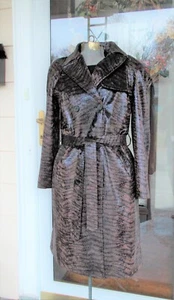 Vintage Brown Faux Snake Leather Double Breasted Trench Coat Jenni Max NYC 10 ML - Picture 1 of 12