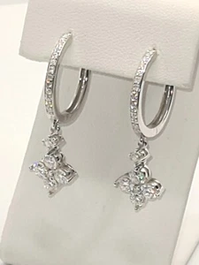 925 STERLING SILVER WHITE GOLD OVERLAY MOISSANITE DVVS1 HOOP DANGLE EARRINGS - Picture 1 of 11