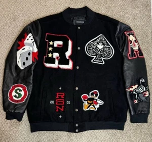 Giacca Reason Varsity Uomo Taglia L - Copricapo Teschio Indiano Patch Dadi Vanga Box - Foto 1 di 12