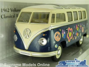 VOLKSWAGEN T1 MODEL CAMPER VAN FLOWER POWER BLUE 1:24 OPENING PTS LARGE SPLIT K - Picture 1 of 5