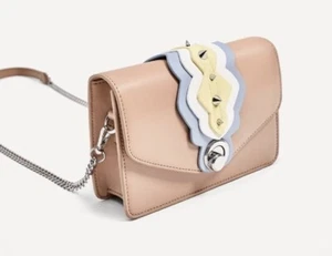 Zara TRF Light Pink Tan Crossbody Handbag Silver Chain Studded Purse Clutch - Picture 1 of 8