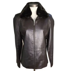 Vintage Blassport Lederjacke mit Kunstfellkragen dunkelbraun Größe L - Bild 1 von 8