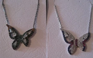 COLGANTE MARIPOSA Y CADENA DE ESLABÓN DE 16" PLATA .925 WG/BG CHAPADO CON MUCHAS PIEDRAS DE COLORES - Imagen 1 de 4