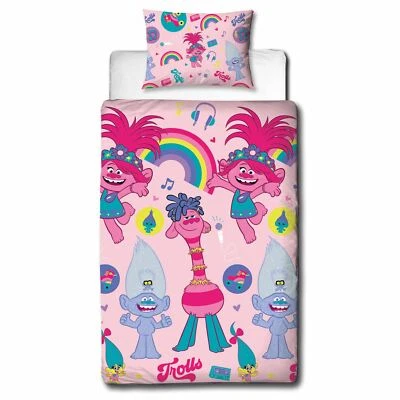 Trolls Funda Edredón Individual Juego Concierto Rosa Arcoiris Ropa de Cama Niña - Imagen 1 de 4