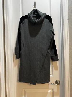 Soft Surroundings Cowl Sweater Dress MP Velvet Gray Herringbone Overlay Look - Image 1 of 4