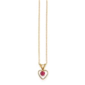 Real 14kt Yellow Gold Madi K 3mm Ruby Heart Birthstone Necklace; 15 inch - Picture 1 of 3