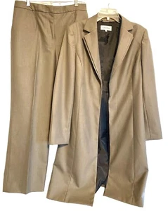 Vtg Calvin Klein Long Jacket and Dress Pants Suit Size 12 Houndstooth Lined - Picture 1 of 12