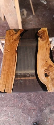 24x15" Live Edge Black Epoxy River Table Top | Wood Slab Dining - Image 1 of 4