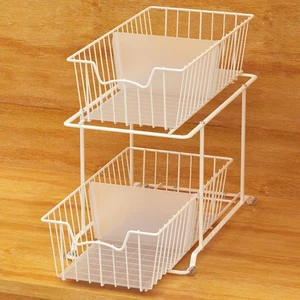 Organizador de cajones de cesta de alambre para gabinete de 2 niveles, blanco - Imagen 1 de 5