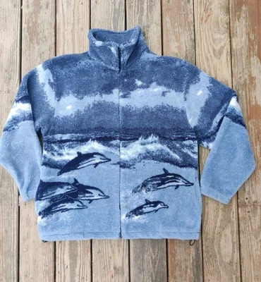 Chaqueta De Colección Dolphin Ocean Fleece 2XL AOP Doble Cara Cremallera Completa Años 90 Gorpcore LEER Foto 1 de 4