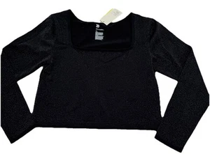 All in Motion Black Seamless Long Sleeve Crop Top XXL Shimmer Stretch NWT - Picture 1 of 8