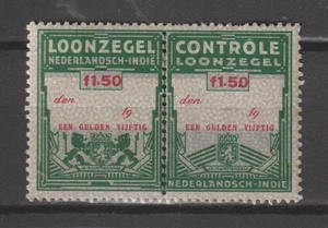 Netherlands Indies Revenue Fiscal Trade Stamps Loonzegel Tax on wages Pair 1.50 - Picture 1 of 1