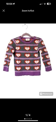 Suéter Hanna Andersson Niñas Talla 100 | Pullover Tejido Estampado Zorro | Borde Púrpura Foto 1 de 4