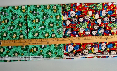 PEANUTS HOLIDAY REMNANTS  100% COTTON FABRIC CHRISTMAS 10X44"  SHAMROCK 12X43" - Image 1 of 3