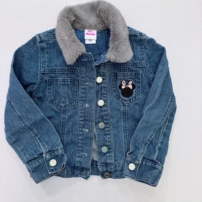 Chaqueta de mezclilla azul y rosa bordada de Minnie Mouse de Disney para niñas talla 4 Foto 1 de 4