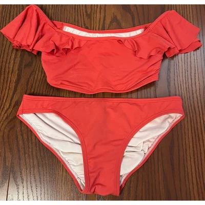 Traje de baño Vince Camuto coral 2 piezas con volantes parte superior parte inferior de bikini para mujer talla XS Foto 1 de 4