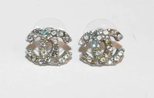 Chanel CC Rhinestone Pierced Earrings Stamped France - Picture 1 of 4