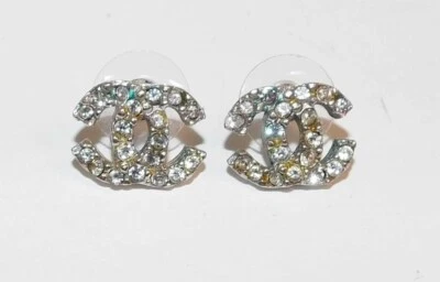 Chanel CC Rhinestone Pierced Earrings Stamped France - Image 1 of 4