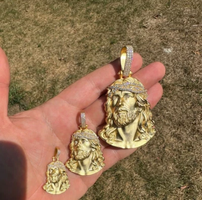 2ct CERTIFIED IGLA Moissanite Men's Religious JESUS HEAD Pendant 925 Silver GIFT - Image 1 of 4