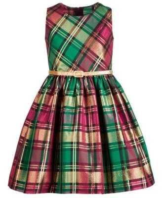 BONNIE JEAN Girl's 16 Metallic Plaid Belted Holiday Dress NWT $84 - Image 1 of 4