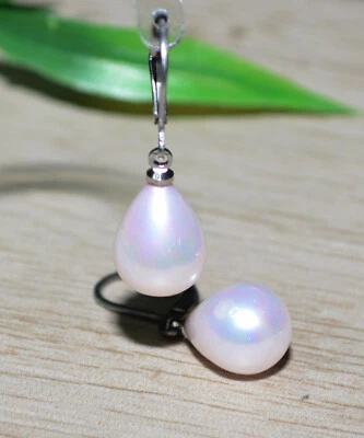 PERLENOHRRINGE Tropfen Brisur Ohrhänger EDELSTAHL Ohrringe Muschelkernperle - Bild 1 von 2