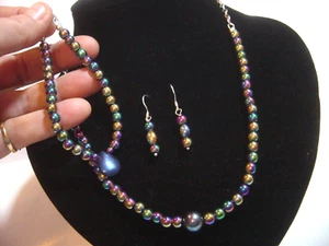 Solid Silver Set-Necklace, Bracelet & Earrings-Superb Quality Rainbow Hematite - Picture 1 of 9