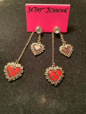 Betsey Johnson Polka Dot Chandelier Heart Earrings  - Image 1 of 4