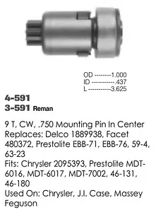 3-591 Prestolite Starter Drive Chrysler JI Case Massey Ferguson - Picture 1 of 5