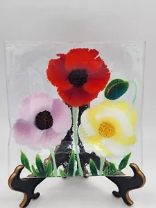 WM Mcgrath Fused Glass Floral Plate Trinket Dish Signed 7"× 7" EUC - Picture 1 of 8