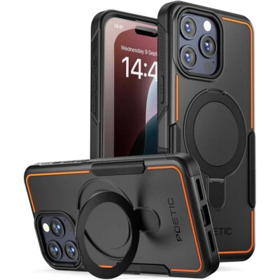 For iPhone 16 Pro Max Case | Poetic With Magnetic Ring Stand Slim Cover Black - Image 1 of 4