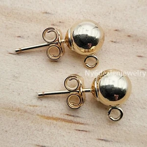 14K Gold Filled 6mm Ball Stud Earrings Loop Post Dangle Connector Clutches - Picture 1 of 5