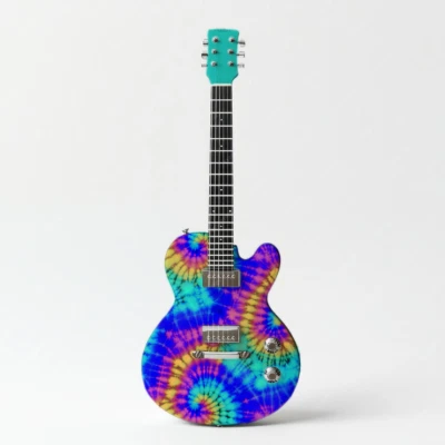 Guitarra Tie Dye Hippie Pro/Piel Bajo Piel Hacha Premium Re-Piel Vinilo Envoltura Reproducción Foto 1 de 4