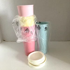 Lot 4 Vintage Tupperware Pastel 12 Oz. Tumblers Cups W Lids - Picture 1 of 9