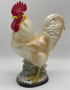 Vintage Japan White Ceramic Rooster Red Comb Hand Painted 9" Chicken Figurine - Picture 1 of 12