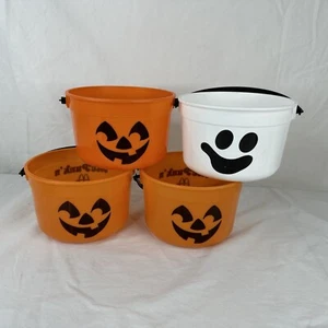 Vintage 1986 McDonalds Happy Meal 4 Halloween Buckets Ghost & 3 Pumpkins No lids - Picture 1 of 8