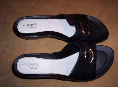 Sandalias de cuña Easy Spirit Comfort 2 de cuero superiores 10 2A4a negras para mujer informales  Foto 1 de 4