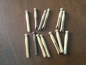 Vintage Lot of 13 Wooden Clothes Pins Round Head Flat Top Banded Crafts Project - Picture 1 of 5
