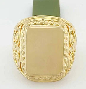 SIGNET SOLID RING 14K YELLOW GOLD - New With Tag in Box - Free Initial engraving - Picture 1 of 5