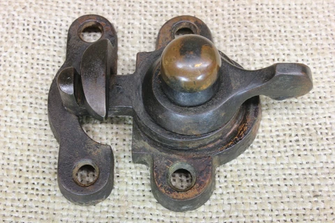Old Window Sash Lock Laatch Brass Knob Teapot Top Cast Iron Vintage 1887 Patent Cover