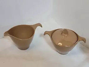 Vintage Melamine Lidded Sugar And Creamer Set Brown Mid Century Modern 1950s - Picture 1 of 3