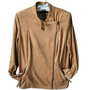 Adrienne Vittadini Moto Jacke Damen hellbraun camel Kunstleder Stretch Gr. M gebraucht, in einwandfreiem Zustand - Bild 1 von 12