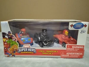 Marvel Super Hero Adventures 3 Pack Vehicle Set Race Cars Iron Captain America - Picture 1 of 9